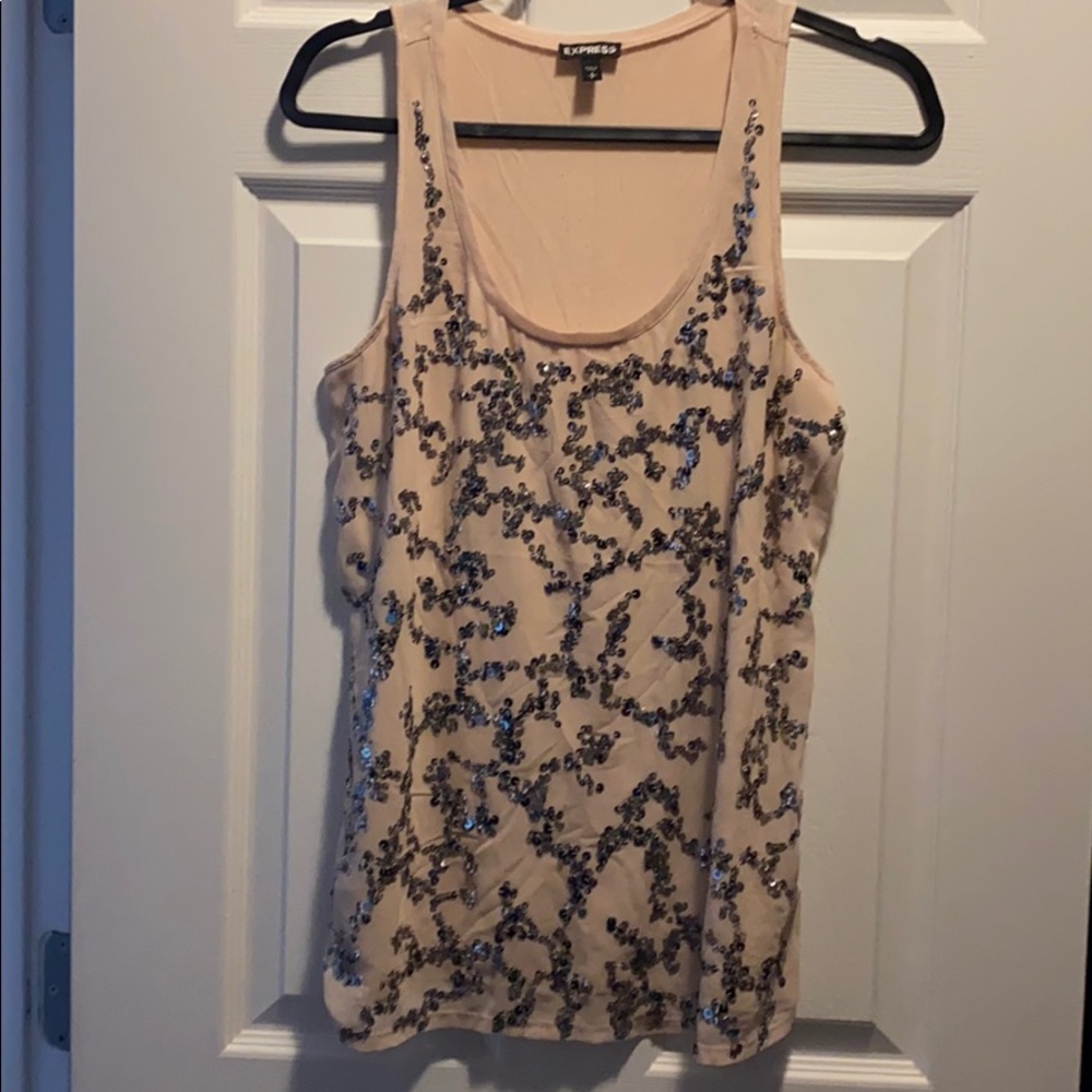 Beige sequin tank top.